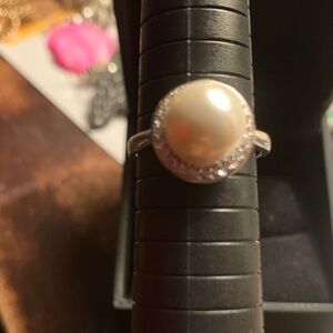 Elegant Big White Pearl 925 Sterling Silver Pearl Ring size 9
